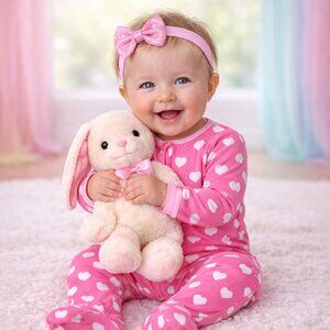 Okie Dokie Girls Heart Print Footed Pajamas 9 Months New With Tags